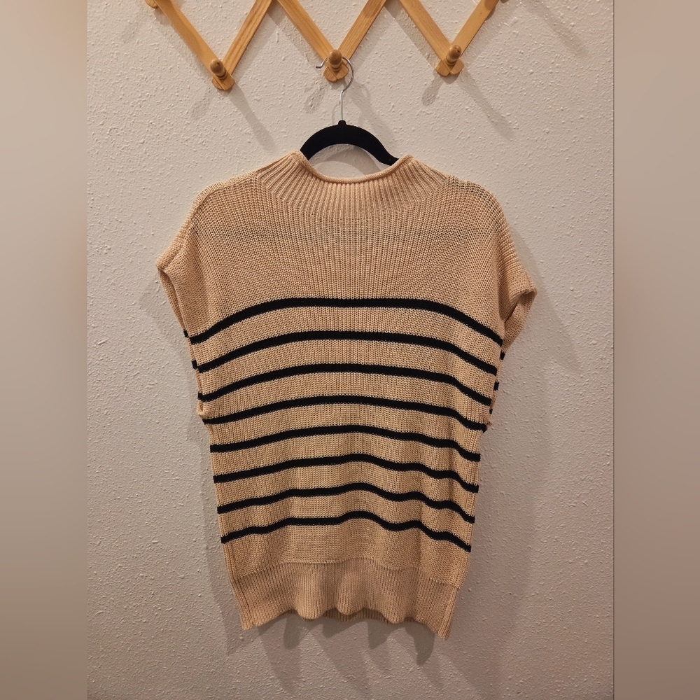Sleeveless Striped Tan And Black Sweater NWOT